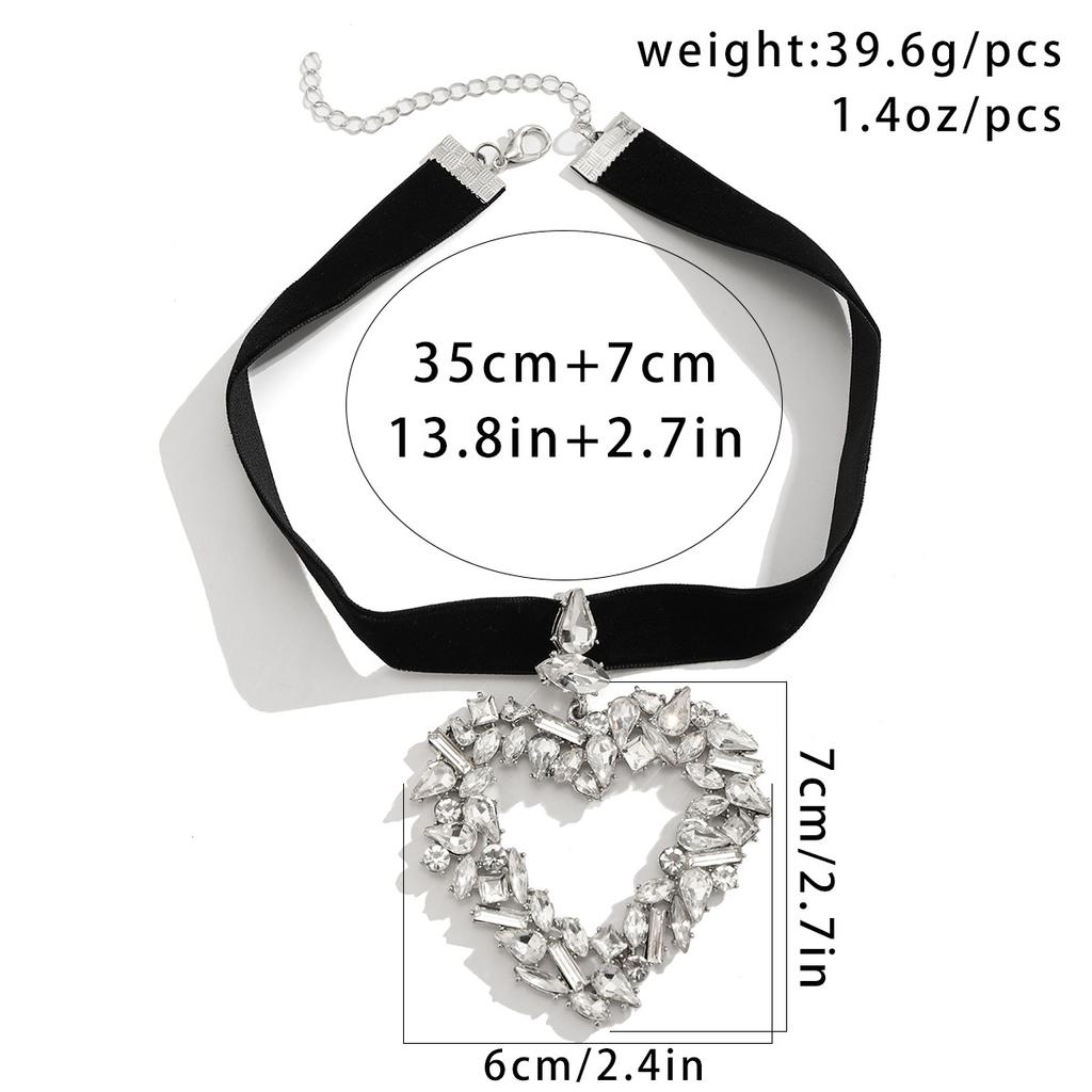 Fashion Rhinestone Big Heart Necklace Black Velvet Choker Collar Sexy Party Neck Jewelry Custom Y2K Clavicle Necklace