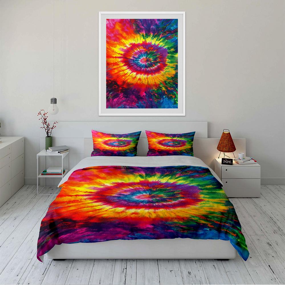 Tie-Dye Rainbow Bedding Set Bedding Set (1 Duvet Cover, 2 Pillowcases, Duvet Not Included)