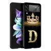 Custodia per Telefono per Samsung Galaxy Z Flip 3 4 5 Pieghevole Guscio Cellulare Duro PC Nero Capa Cover Protettiva Moda Corona di Diamanti Lettera A