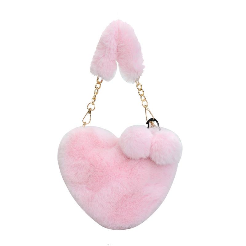 2025 new bag fashion heart bag women's chain messenger bag plush love shoulder fluff Valentine's Day gift