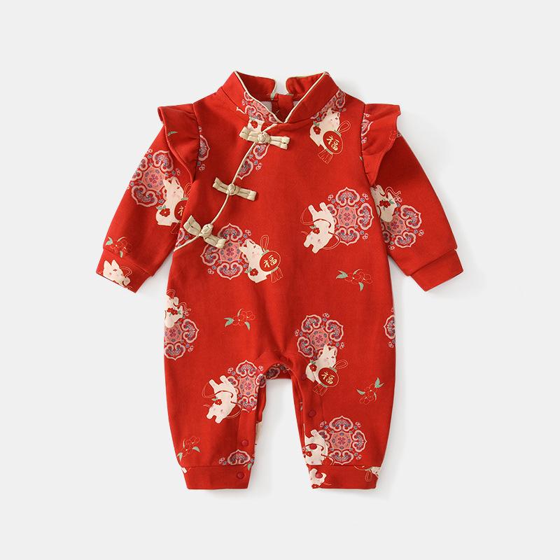 

Комбинезон Тан для первого дня рождения малышки - Весенне-осенний наряд для новорожденных девочек 66 cm красный