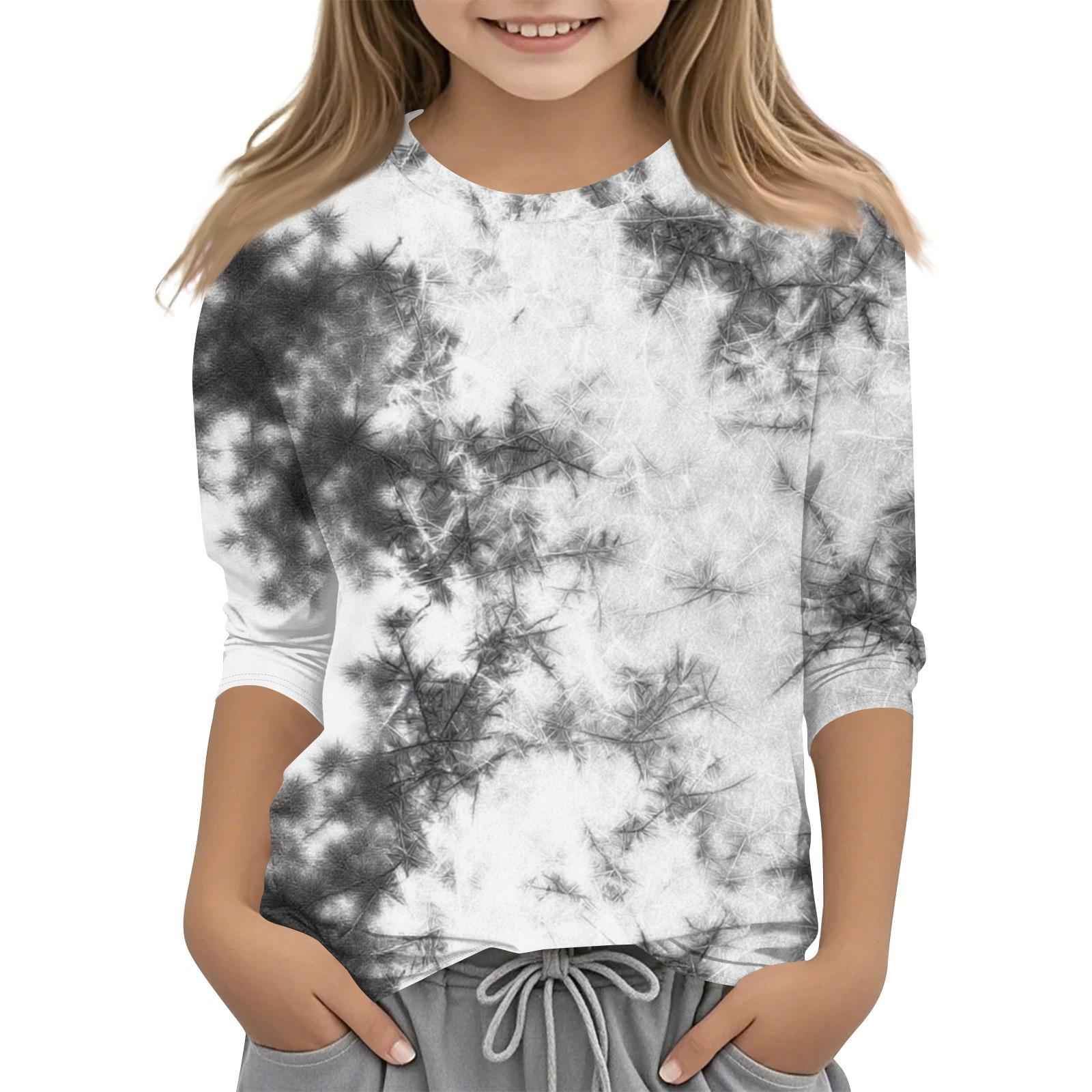 

Children s 3/4 Sleeves Printed O-neck Top Everyday Casual T-shirt 110 чорний