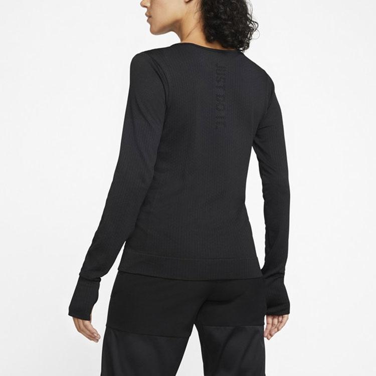 Nike Solid Color Crew Neck Pullover With Brand Logo Print Long Sleeve T-Shirt Women Tops Black BV3919-010