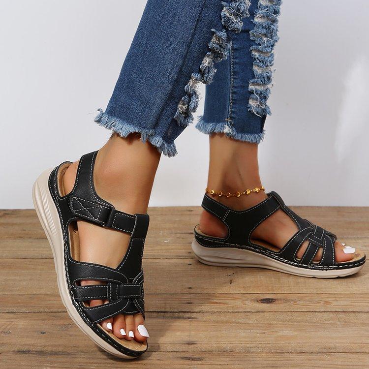 2024 Summer Retro Women Sandals Fashion Orthopedics Large Size Shoes Female Casual Round Toe Wedge Platform Beach Sandalias