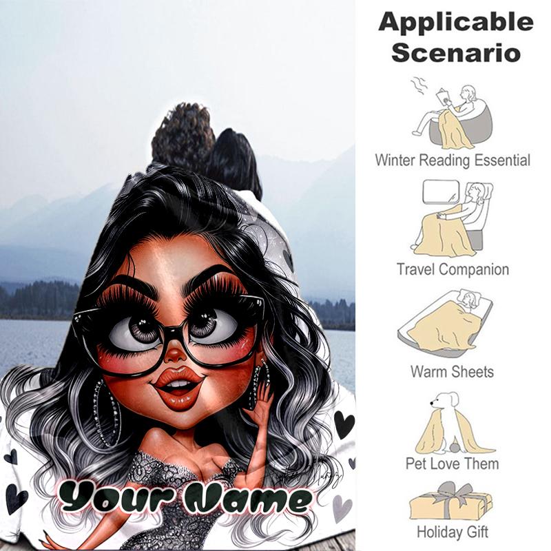 1PC Custom Name "Love Fashion Portrait" flannel blanket versatile,all-season throw suitable for the living room,bedroom,camping,travel,and gift
