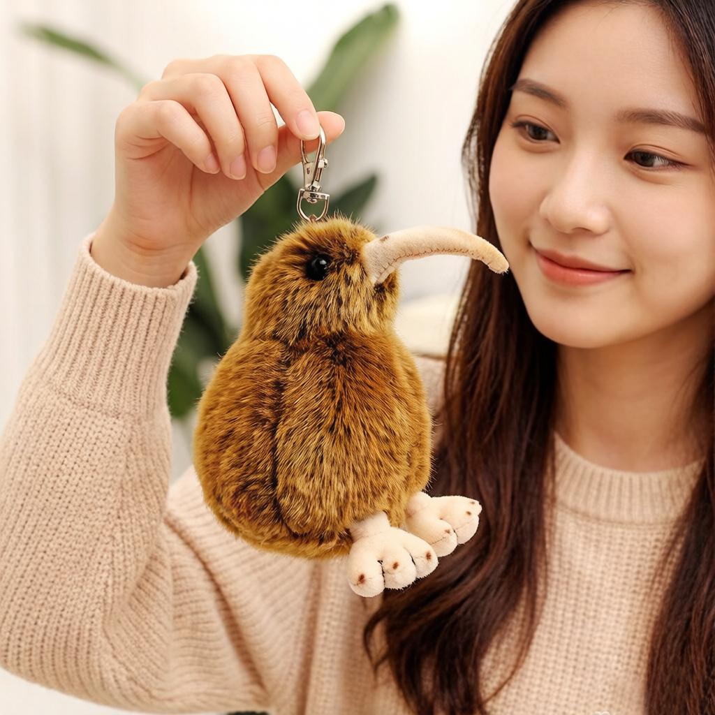 Favorite Toy Unisex Brown 12Cm Simulation Kiwi Bird Plush Pendant Stuffed Fluffy Animal Small Plushie With Lobster Clip Decor For Bag Gift