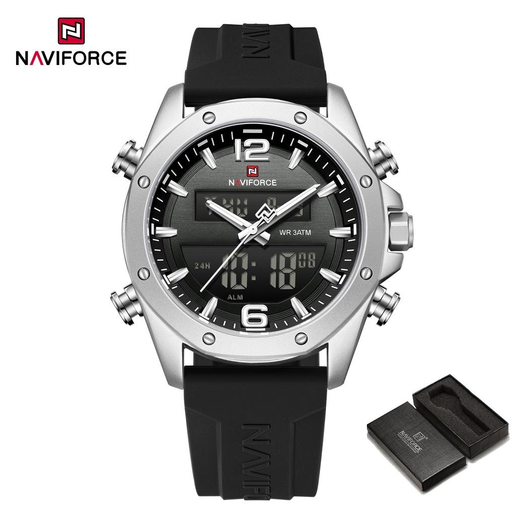 Naviforce Ceas Original Dual Time pentru Bărbați Ceas Digital LCD Ceas Quartz Dată Calendar Curea Silicon Impermeabil NF9264