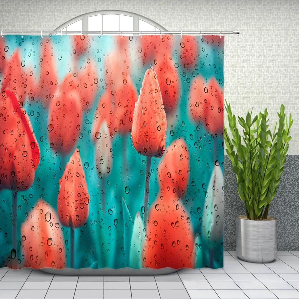 Chinese Flower Bird Shower Curtains Set Printing Waterproof Polyester Leaves Shower Curtains Bathroom Home Decor Mat 180x200CM