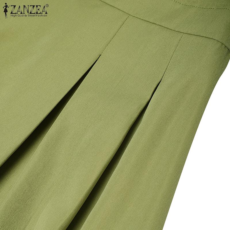 ZANZEA Women Summer Square Collar Casual Short Sleeve Long Dress