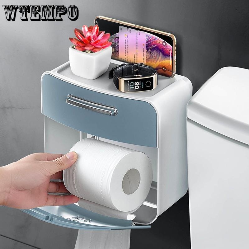 WTEMPO Toilet Tissue Box Waterproof Bathroom Toilet Hole-free Wall-hanging Multifunctional Toilet Roll Paper Drawer