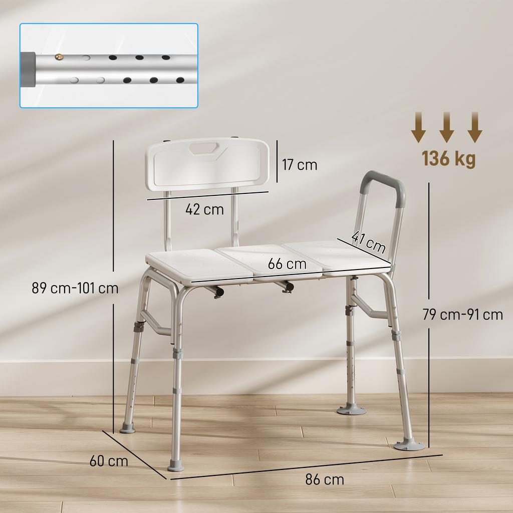 Bathtub Transfer Bench, Height Adjustable with 10 Levels, White
