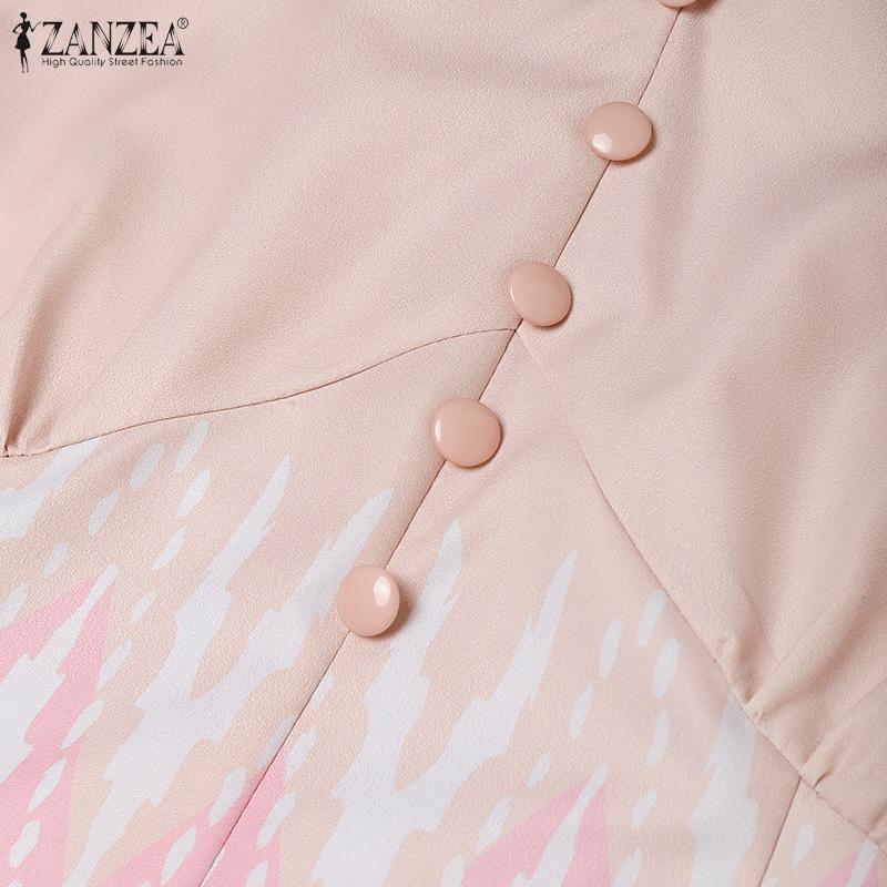 ZANZEA Women Casual V-Neck Summer Short Sleeve Print Dress