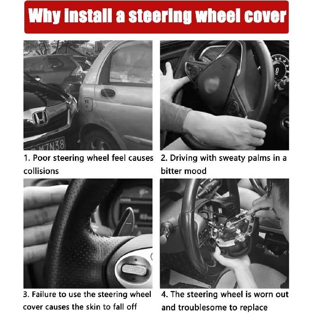 15 Inch Leather Steering Wheel Cover, Automotive Accessories Elastic Blue