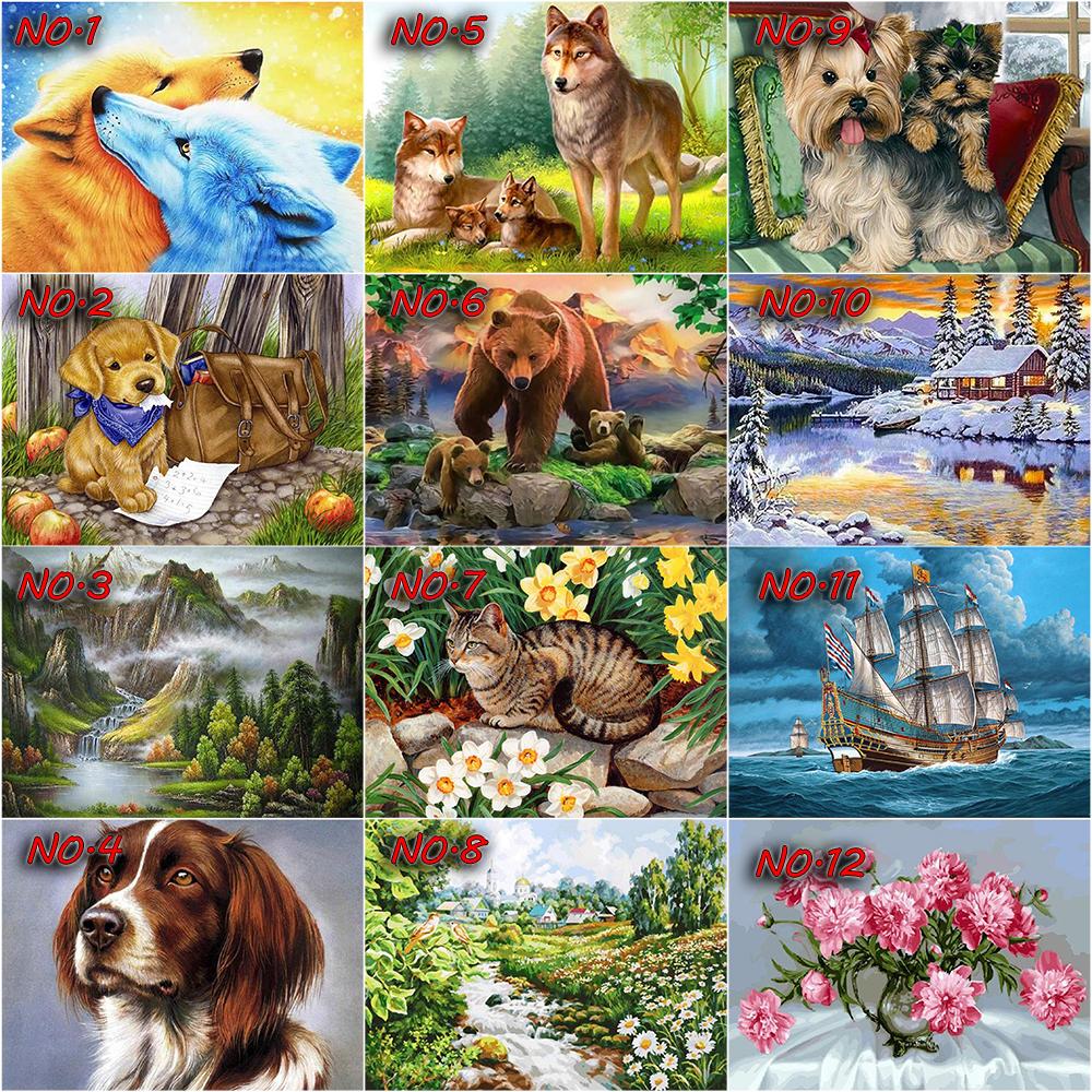 Diamond Painting Ice Fire Double Wolf Full Drill Square Round Diamond Embroidery Brown Dog Animal Rhinestone Kit Handicraft Handmade Gift