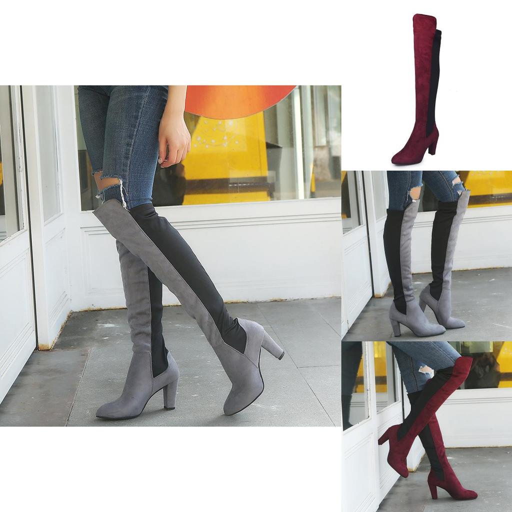 Elegant Women Boots Over Knee High Heel Stylish Winter Autumn Slip-on Lace-up Shoes