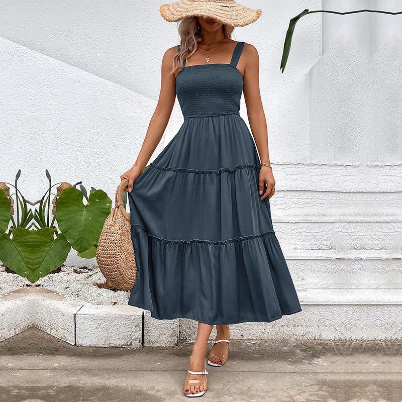Amazon Foreign Trade Splicing Skirt Summer Cross-border Women's Clothing Europe and the United States Popular To Win Suspender Sleeveless Dress