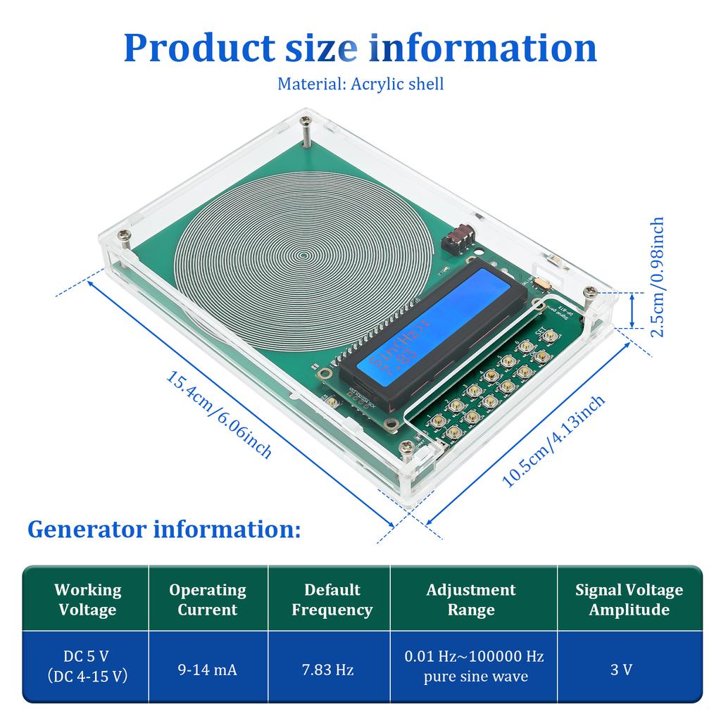 Adjustable Schumann Waves Resonance Generator 0.01HZ~100KHZ 7.83Hz Ultralow Frequency Pulse Audio Resonator Type-C Interface