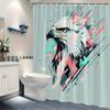 1pc Hawk Head Abstract Digital Art Shower Curtain - Modern Geometric Design with White Feathers, Grey Texture & Piercing Blue Ey