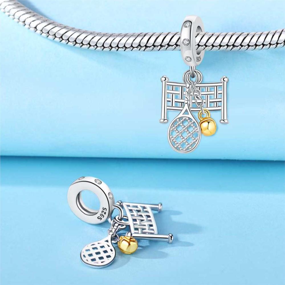 925 Silver Tennis Pendant Bracelet Charms for Women Fine Jewelry DIY Party Beads Gifts Accessories