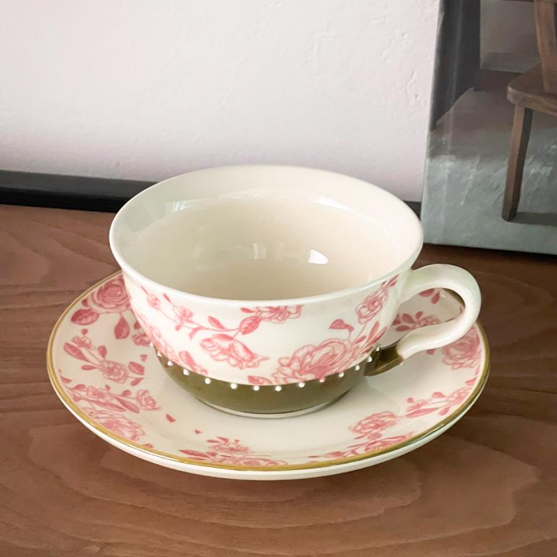 Ceramic coffee cup and saucer set, niche creative cup, afternoon flower tea, water cup with tray
