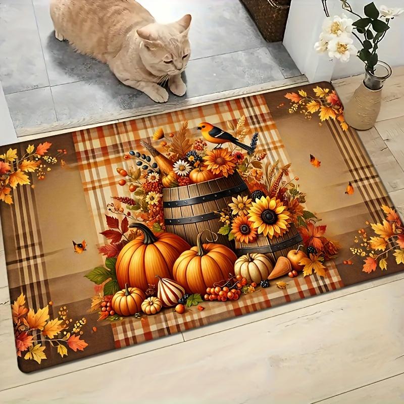 Thanksgiving Pumpkin Maple Leaf Rug Sponge Mat for Bedroom Kitchen Bathroom Laundry Room Fall Decor Flannel Entrance Room Decor