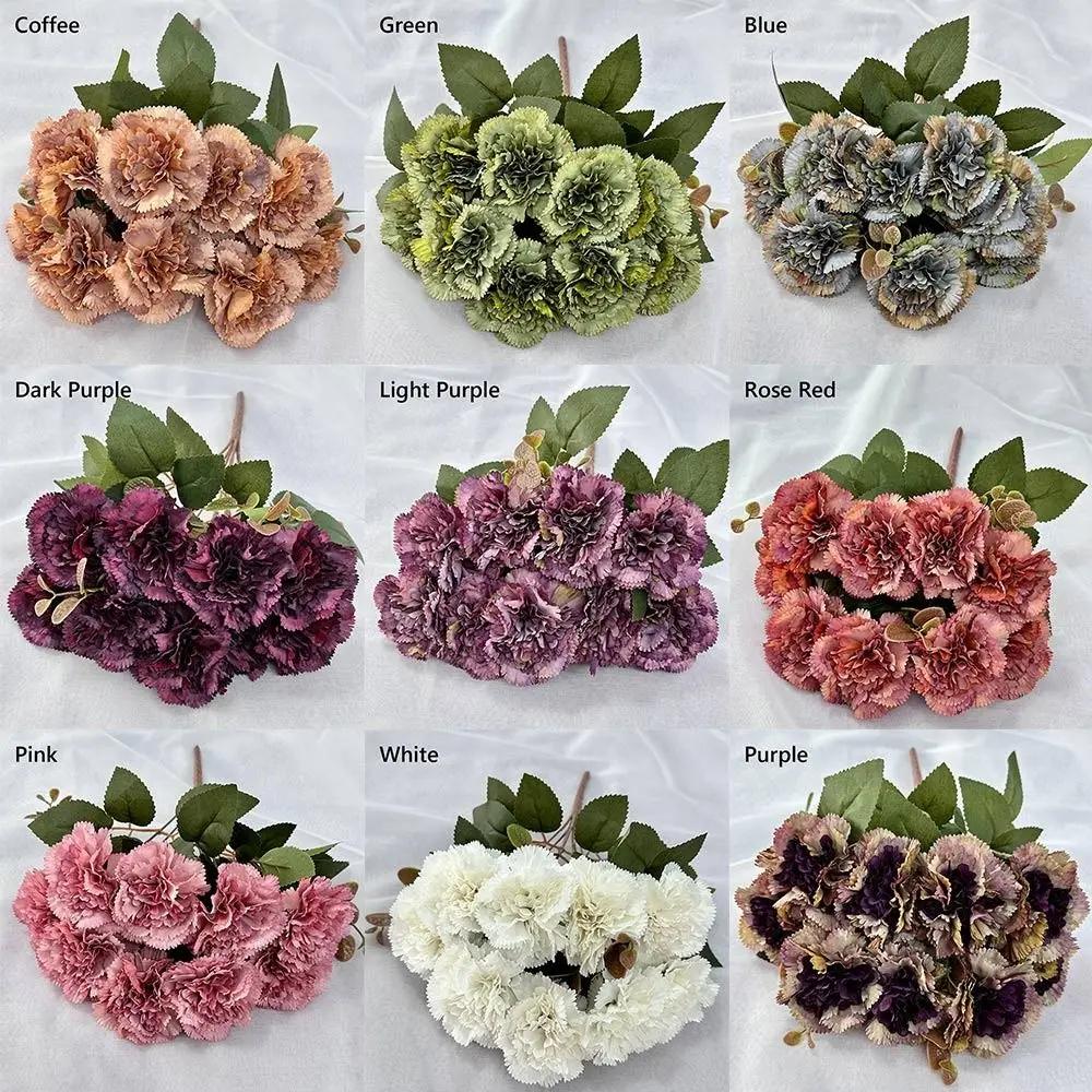 Multicolor Carnation Artificial Flower Silk Petal 9 Heads Simulation Plants Desktop Ornament Floral Arrangement