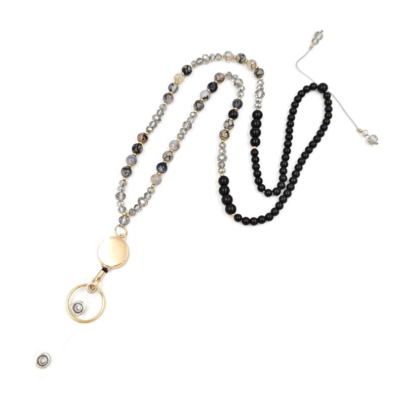 Retractable Lanyard Necklace Natural Stone lBeads Lanyard Keychain Lanyard Eyeglass Holder Lanyard