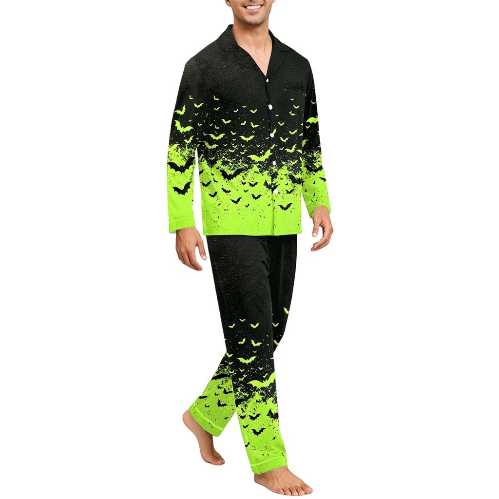Men's Comfortable Button-Down Long Sleeve Pajama Set for Home Loungewear