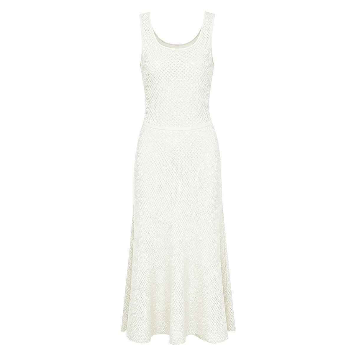 Spot high quality summer new celebrity Internet celebrity fashion knitted sleeveless vest sequined dress women 26119 S белый