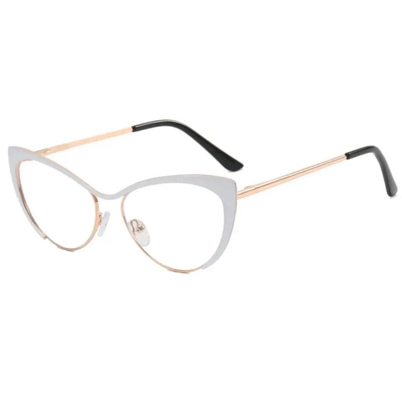 Gold Clear Half Frame Cat Eye Reading Glasses Women Fashion Blue Light Blocking Computer Eyeglasses Sexy Cateye Metal Frame +1 75
