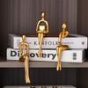Resin Human Body Art Ornament Abstract Design Golden Finish Figure Statue Thinking Reading Man Desktop Ornament Home Decor