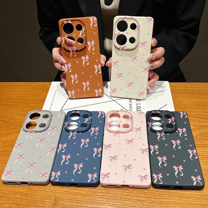 Bowknot Print TPU Weiche Leder Textur Fall Für Xiaomi 13T Pro Poco X6 M6 Redmi Hinweis 14 13 Pro 12 11 Objektiv Schutz Stoßfest Matte Schlank Telefon Abdeckung