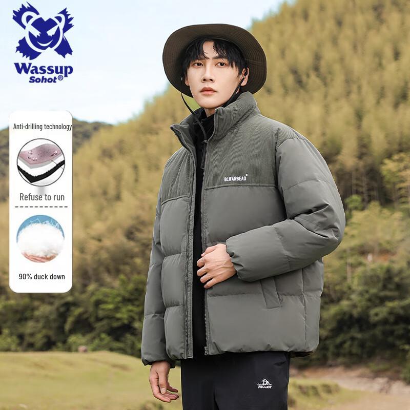 Wassup Sohot Men s Retro Corduroy Patchwork Winter Puffer Jacket 2XL