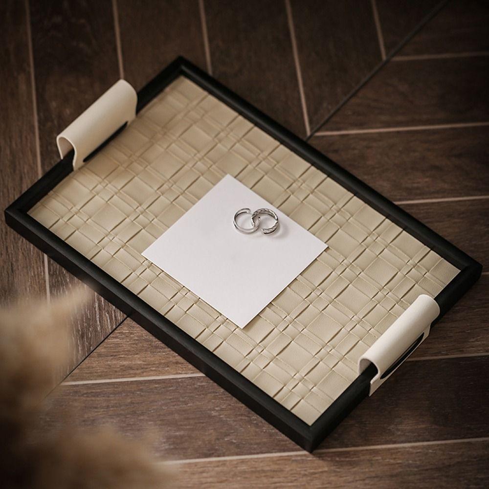 Handmade Woven Leather Storage Tray Rectangle Jewelry Display Plate  Aromatherapy