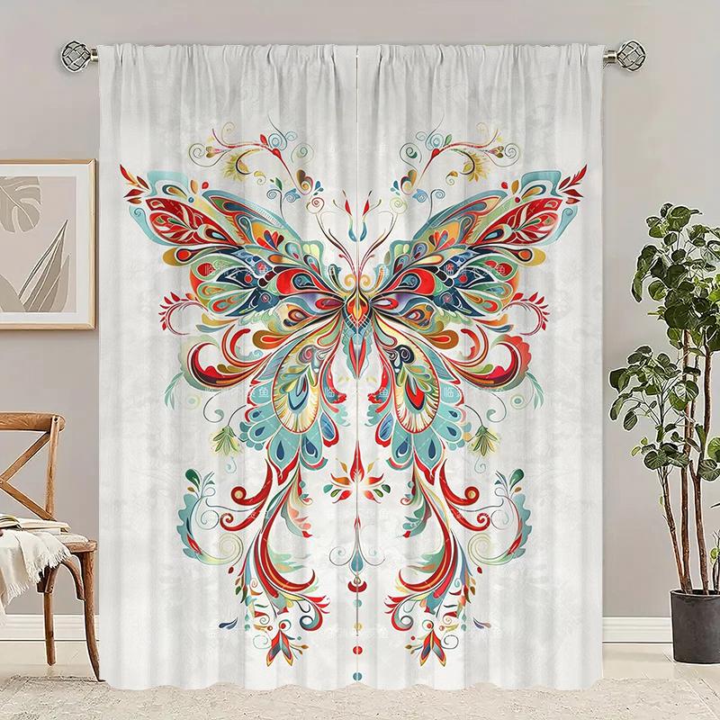 2pcs- Holy Butterfly Polyester Curtains, 42*84 Bar Bag Curtains, Bedroom, Living Room, Home Room, Party Decoration