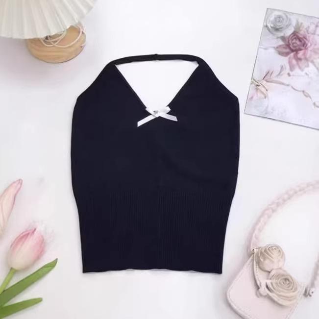 Pure Desire Style Bow Design Sense Neck Wear Sling Vest Female Spice Girl Slim Fit Versatile Beautiful Short Top