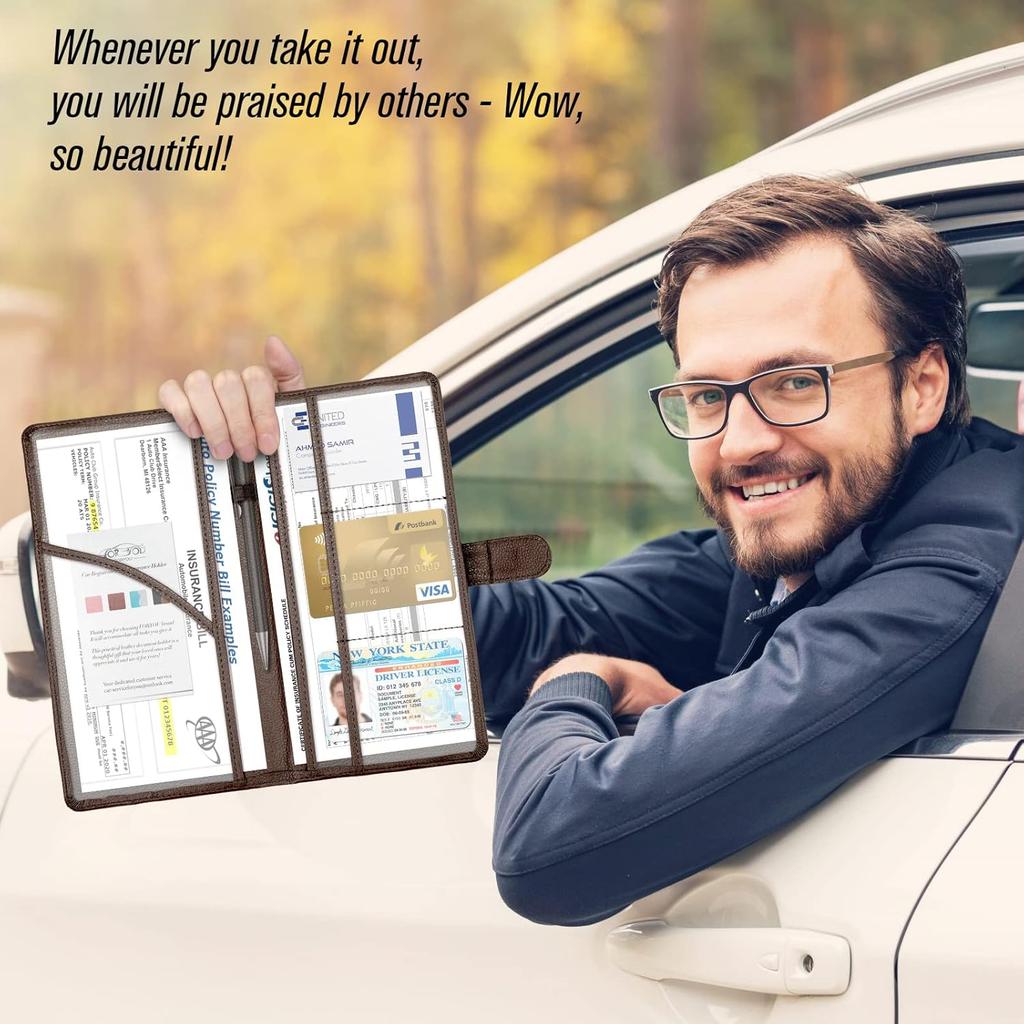 Foryou Car Registration And Urance Holder With Magnetic Closure, Auto Truck Document Vehicle Glove Box Paperwork Organizer Wallet For Accessories
