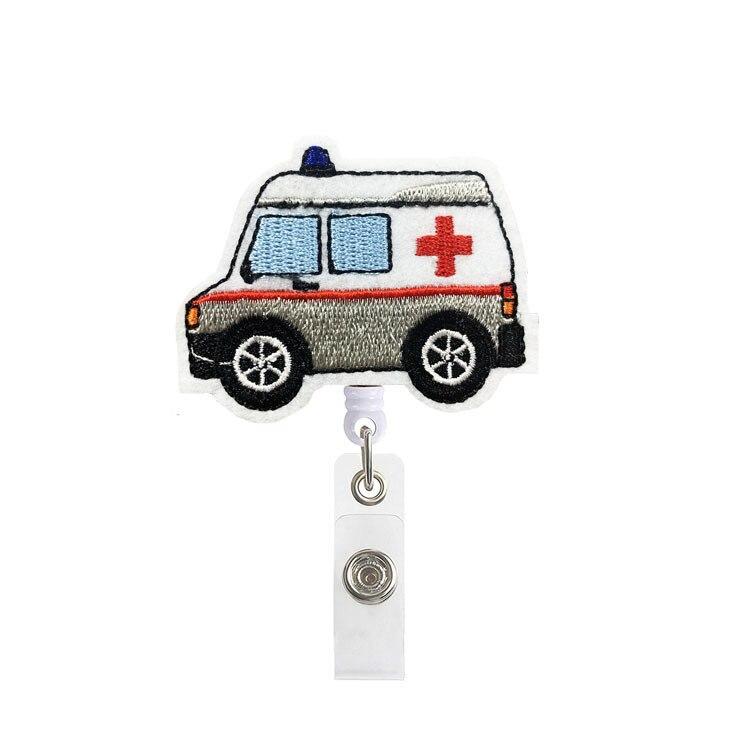 Cute Ambulance Retractable Nurse Badge Reel Clip Cartoon Medicine Doctor Students IC ID Card Badge Holder