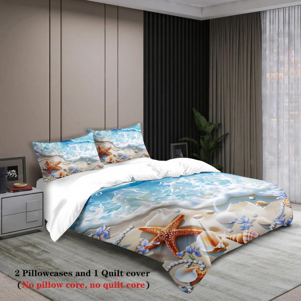 3pcs Sunny Blue Duvet Cover With 2 Pillowcases 3D Printed Starfish Beach Bedding Sets Cmoforter Not Included Room Decoration