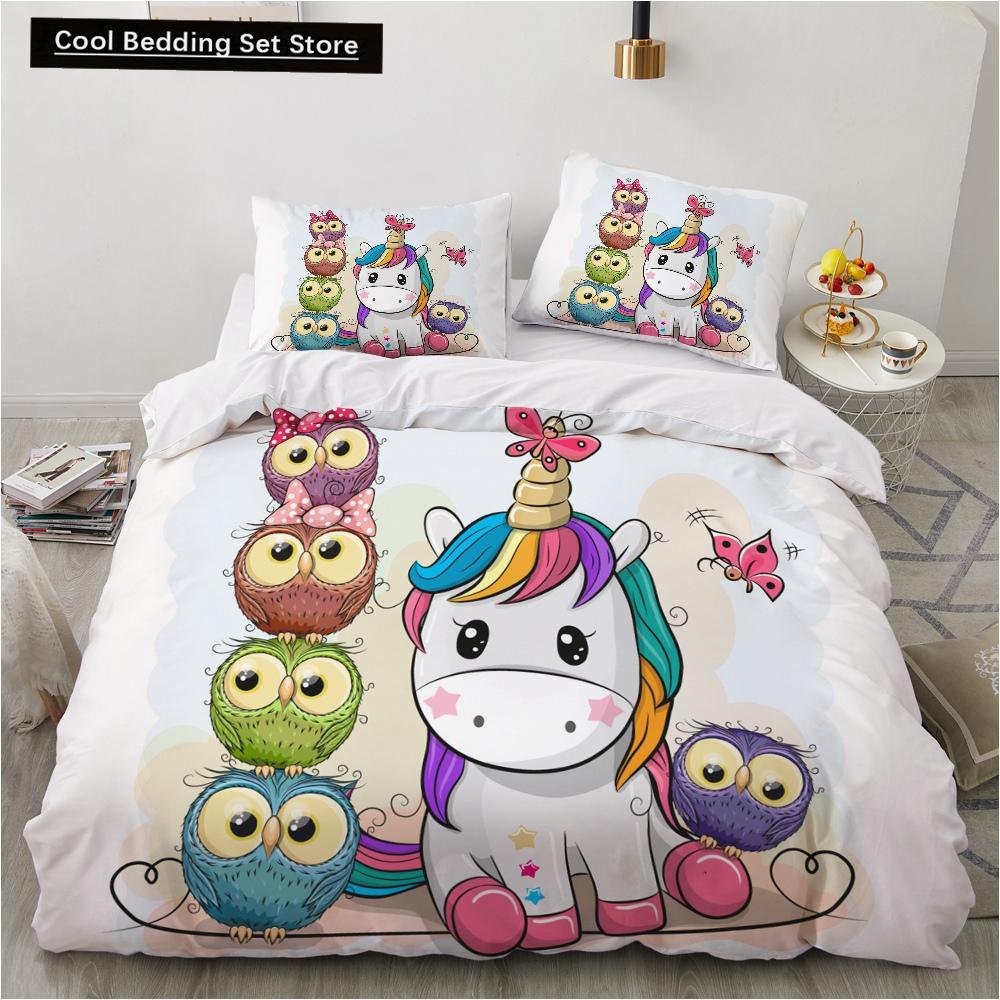 Children Kids Baby Pink Bedding Set Queen King Cartoon Unicorn White Duvet Cover Twin Full Colorful 2/3pcs Polyester Quilt Cover