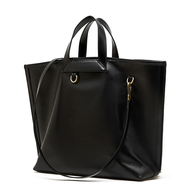 

First Layer Vegetable Tanned Leather Women S Bag Large Capacity Commuter Portable Tote Bag Shoulder Messenger Bag Mouth 43*bottom 34*11*31 чорний