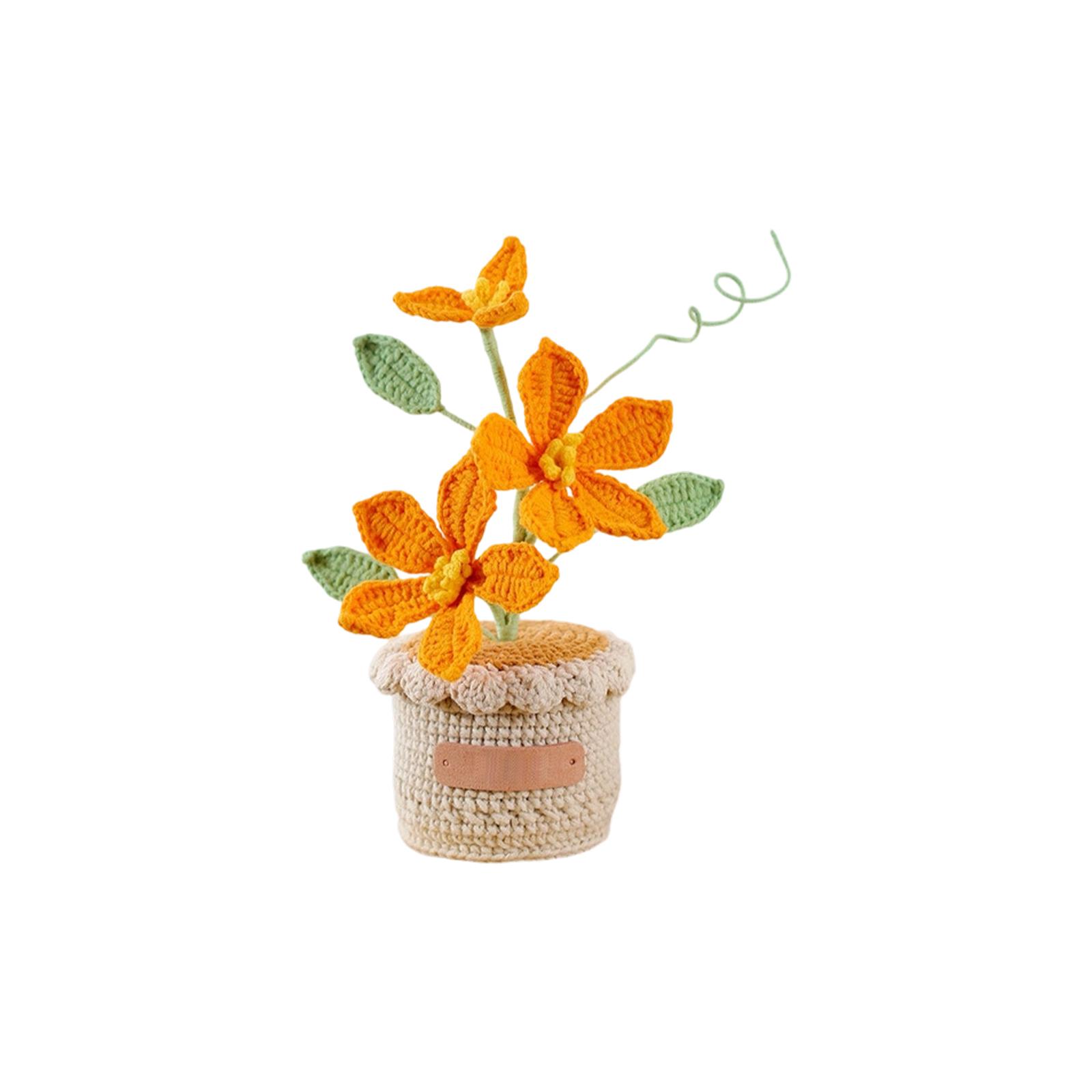 Crocheted Potted Plant – Knitted Artificial Flower For Home Decor & Thoughtful Gift One Size