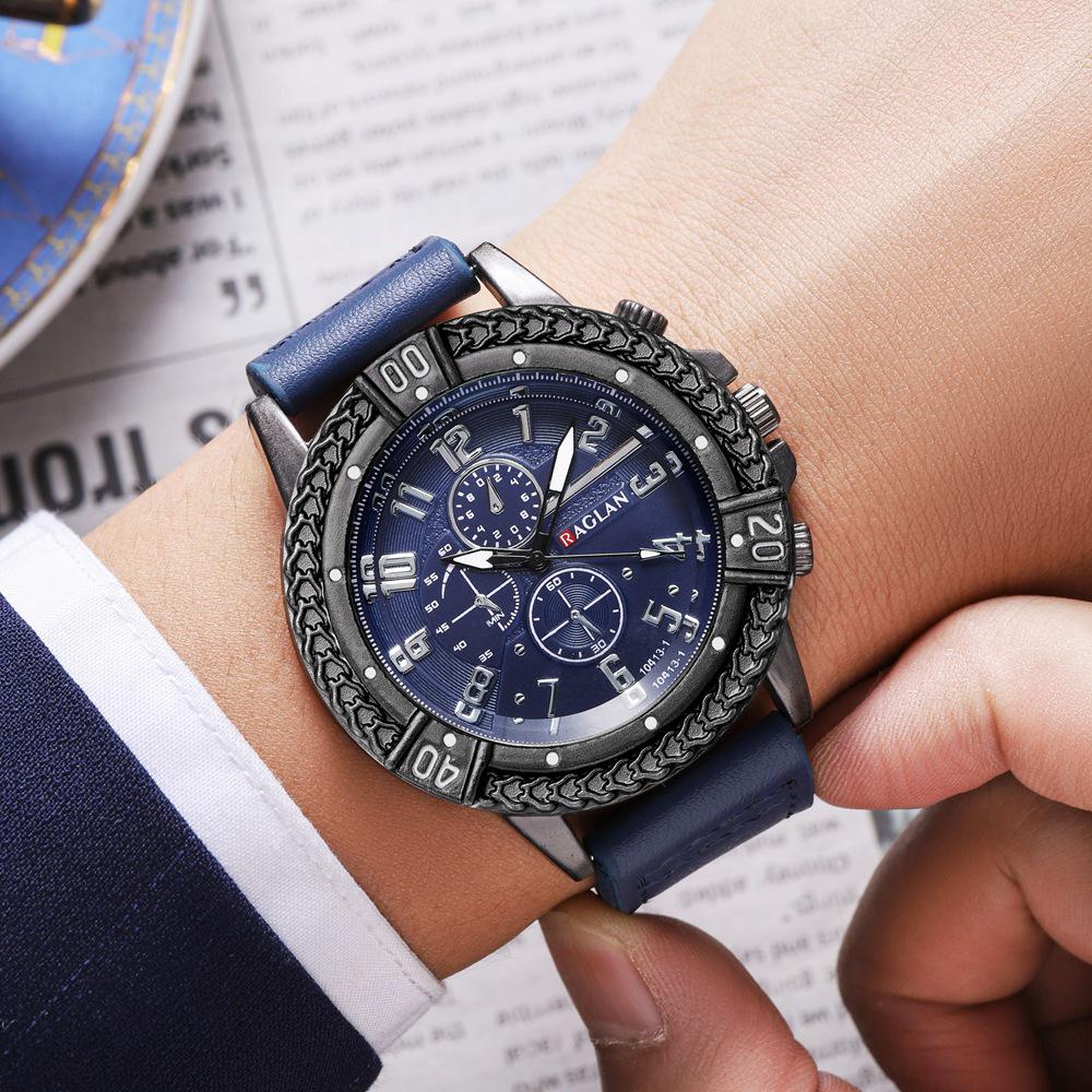 New Casual Men's Quartz Watch – Retro Sports Design with Silicone Strap, Black and Blue
