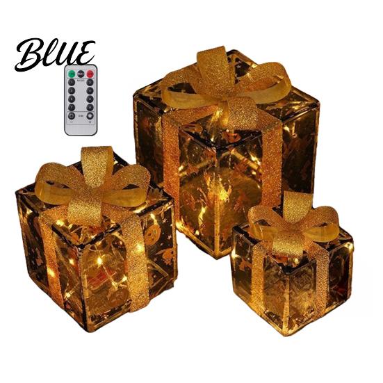 Handmade Pumpkin Face Props 3Pcs Lighted Halloween Gift Boxes Spooky Glowing Outdoor Doorway Landscaping Presents Box Warm Light Holiday Ornament