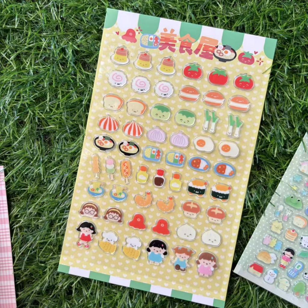 Cute Transparent Cartoon Sushi Burger Stickers for Scrapbook Phone Case Personalized DIY Decoration 1pc Arts Crafts