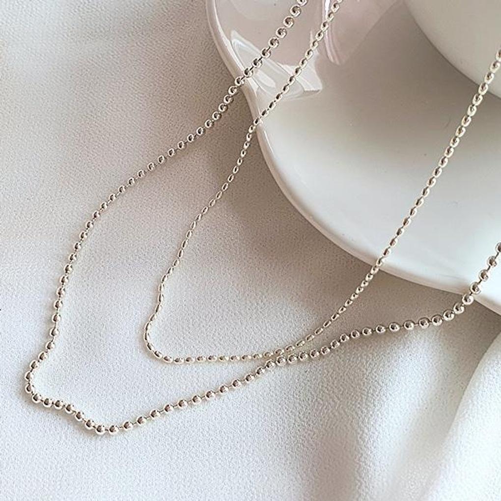 Two Silver Ball Necklaces for Women (Separate and Together)