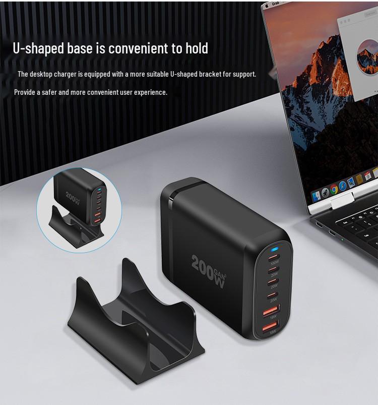 200W GaN Multi-Port PD Fast Charger with 2A4C Ports for Phones & Laptops