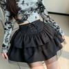 Women's Spring/Fall Ballet-Style Black Lace-Up Puffy Skirt JK High-Waisted Mesh Short Skirt