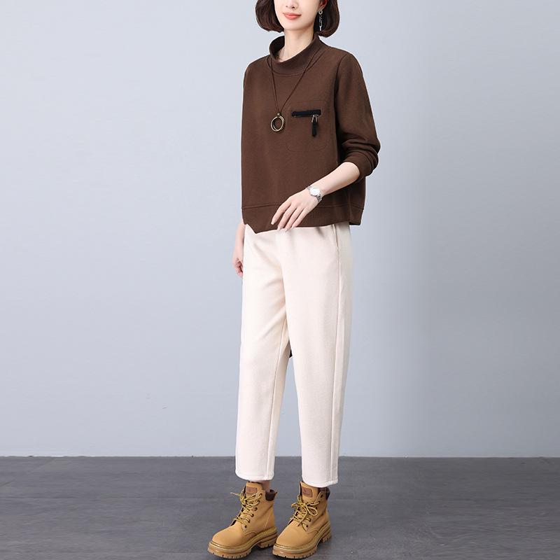 2024 Korean Style Petite Mom Casual Fashion Sweatshirt Two-Piece Set