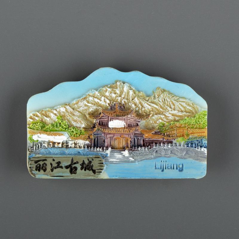Lijiang Yunnan China Tourism Dali Shangri La 3D Magnetic Refrigerator Sticker Resin Hand Drawn Magnetic Sticker